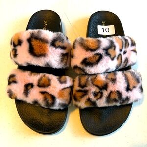 Bamboo Pink And Cheetah Pattern Fuzzy Slipper Shoe New Size 10